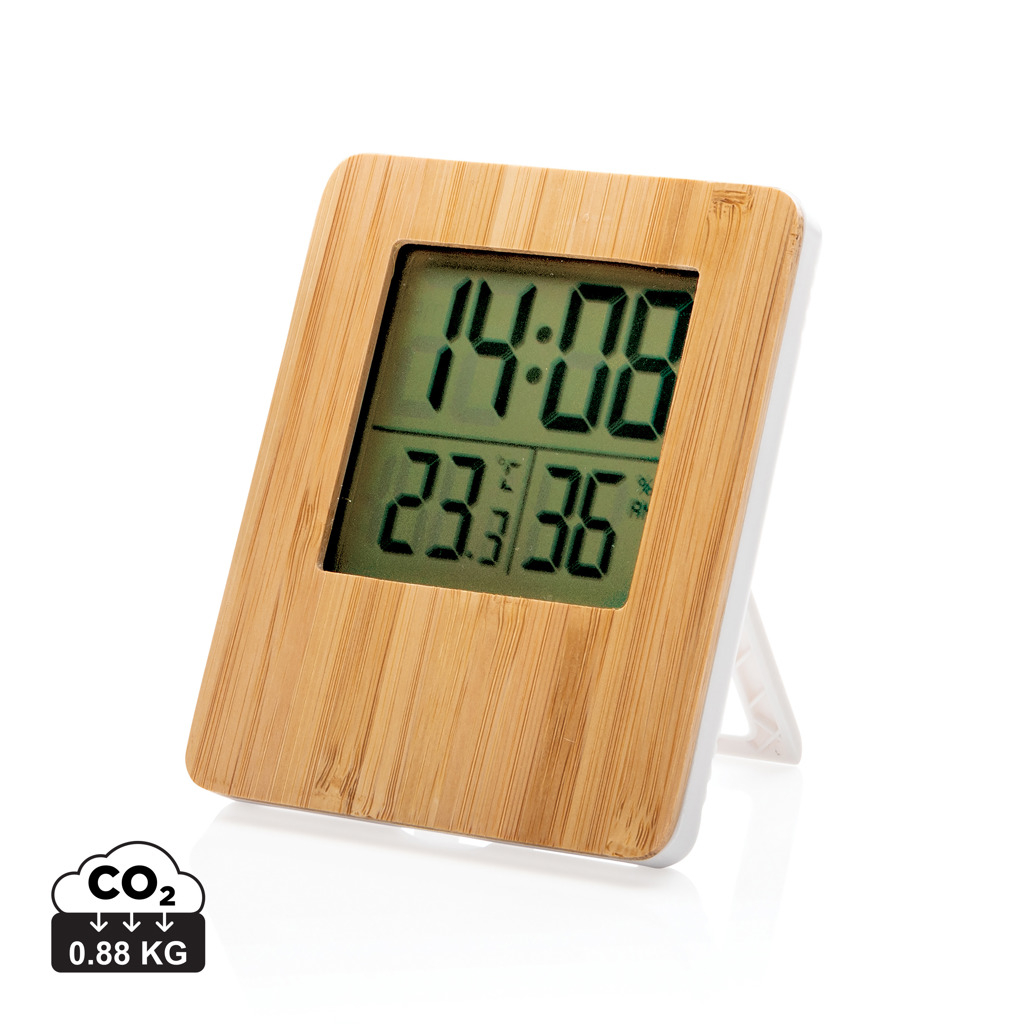 Station météo personnalisée en bambou Marron et Blanc